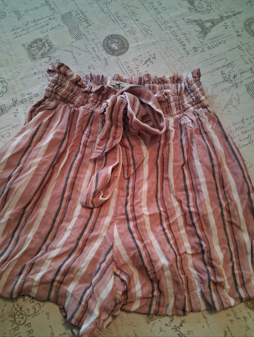 Hollister Pink & White Striped High-Waist Tie Shorts